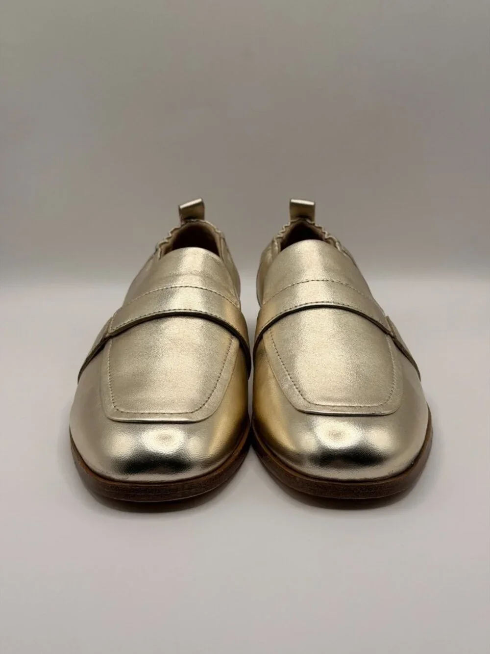 Andre Assous Womens Cedar  Gold Metallic Leather Loafer Sz 8